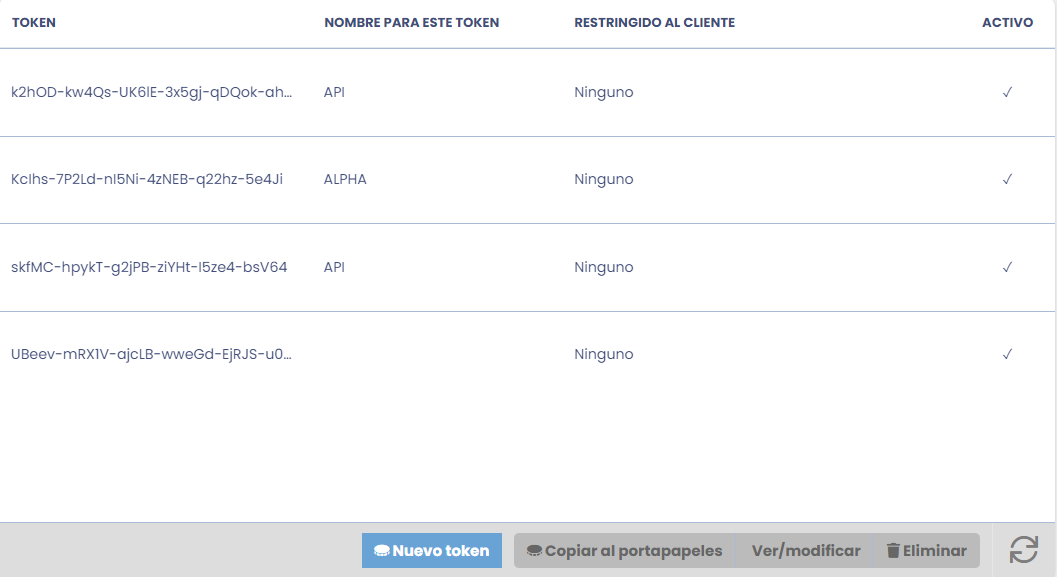 Configuración tokens de acceso a la API SCORM